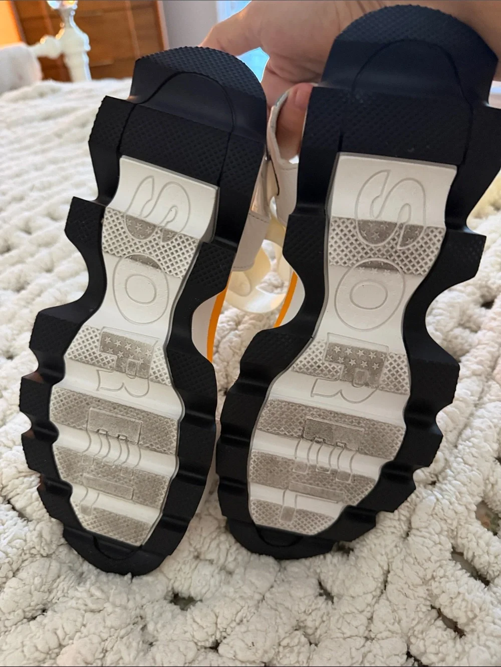Sorel White Sandal with Orange and Teal Accents